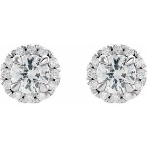 Platinum 6 mm Natural White Sapphire & 1/3 CTW Natural Diamond Halo-Style Earrings