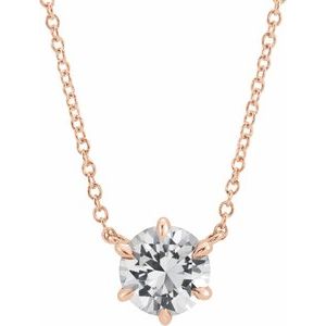 14K Rose Natural White Sapphire Solitaire 16" Necklace 87016:6249:P