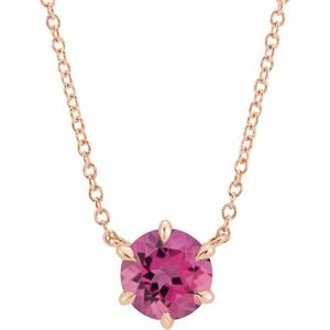 14K Rose Natural Pink Tourmaline Solitaire 16" Necklace 87016:6247:P