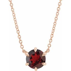 14K Rose Natural Mozambique Garnet Solitaire 16" Necklace 87016:6245:P