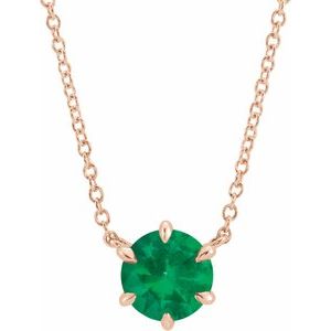 14K Rose Lab-Grown Emerald Solitaire 16" Necklace  87016:6237:P