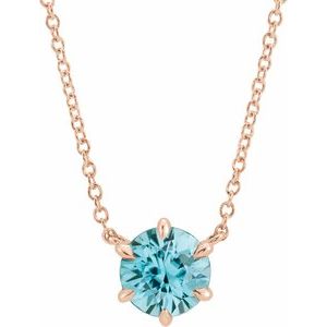 14K Rose Natural Blue Zircon Solitaire 16" Necklace 87016:6242:P