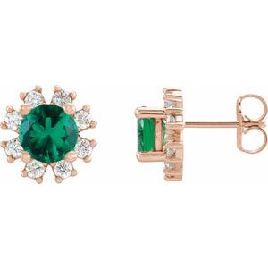 14K Rose Natural Emerald & 1/2 CTW Natural Diamond Earrings 2000028:6217:P