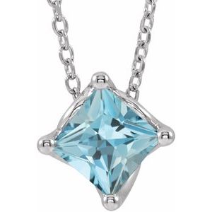 Platinum 5x5 mm Square Natural Aquamarine Solitaire 16-18" Necklace