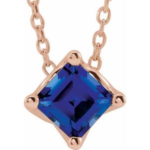 14K Rose 4.5x4.5 mm Square Lab-Grown Blue Sapphire Solitaire 16-18" Necklace