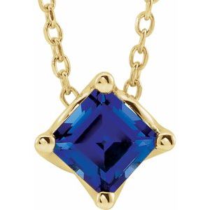 14K Yellow 4.5x4.5 mm Square Natural Blue Sapphire Solitaire 16-18" Necklace