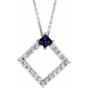 Platinum Natural Blue Sapphire & 3/8 CTW Natural Diamond 16-18" Necklace