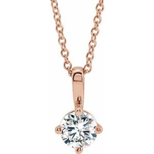 14K Rose 4 mm Natural White Sapphire Solitaire 16-18" Necklace 87124:6050:P