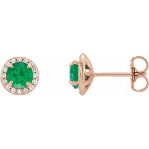 14K Rose 5 mm Natural Emerald & 1/8 CTW Natural Diamond Earrings 86458:6045:P