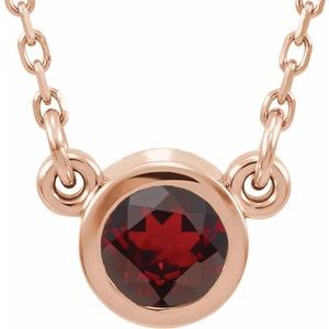 14K Rose 4 mm Round Natural Mozambique Garnet Solitaire 16" Necklace 61134:60153:P