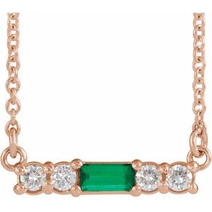 14K Rose Lab-Grown Emerald & 1/8 CTW Natural Diamond 18" Necklace 86838:712:P