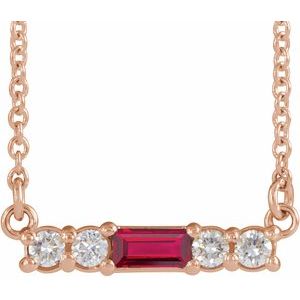 14K Rose Lab-Grown Ruby & 1/8 CTW Natural Diamond 18" Necklace 86838:727:P