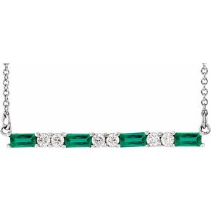 Sterling Silver Natural Emerald & 1/6 CTW Natural Diamond Bar 16-18" Necklace