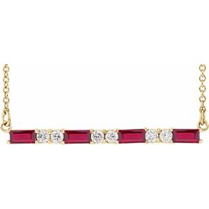 14K Yellow Natural Ruby & 1/6 CTW Natural Diamond Bar 16-18" Necklace