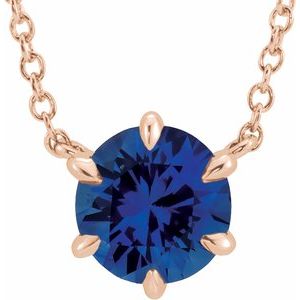 14K Rose Lab-Grown Blue Sapphire Solitaire 16" Necklace  87016:6236:P