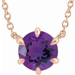 14K Rose Natural Amethyst Solitaire 16" Necklace 87016:6239:P