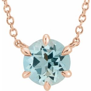 14K Rose Natural Aquamarine Solitaire 16" Necklace 87016:6240:P