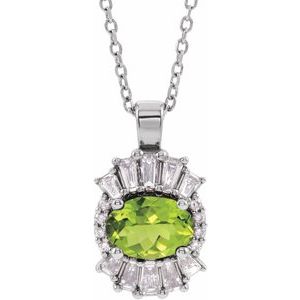 Platinum Natural Peridot & 1/3 CTW Natural Diamond 16-18" Necklace