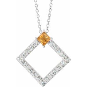 Platinum Natural Citrine & 3/8 CTW Natural Diamond 16-18" Necklace