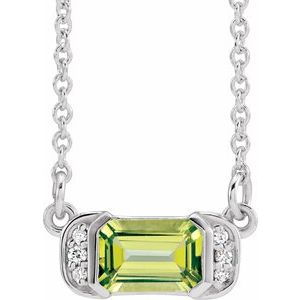 Sterling Silver Natural Peridot & .02 CTW Natural Diamond Bar 16" Necklace