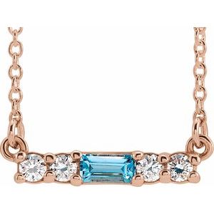 14K Rose Natural Blue Zircon & 1/8 CTW Natural Diamond 18" Necklace 86838:757:P