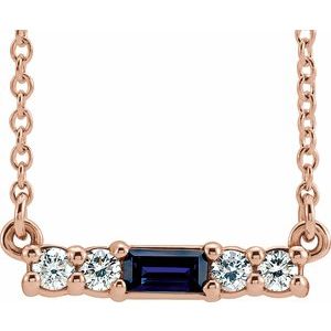 14K Rose Lab-Grown Blue Sapphire & 1/8 CTW Natural Diamond 18" Necklace 86838:742:P