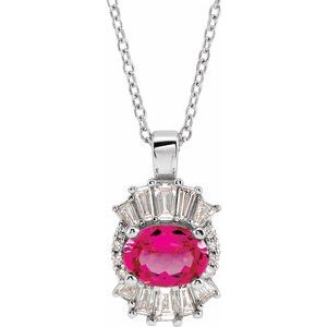 Platinum Natural Pink Tourmaline & 1/3 CTW Natural Diamond 16-18" Necklace