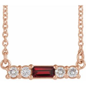 14K Rose Natural Mozambique Garnet & 1/8 CTW Natural Diamond 18" Necklace 86838:687:P