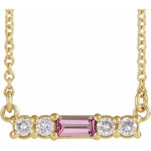 14K Yellow Natural Pink Tourmaline & 1/8 CTW Natural Diamond 18" Necklace 86838:746:P