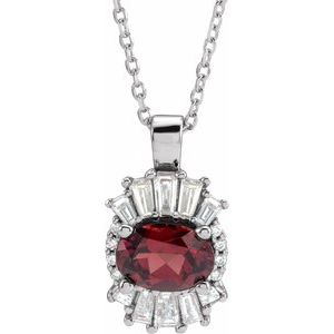 Platinum Natural Mozambique Garnet & 1/4 CTW Natural Diamond 16-18" Necklace