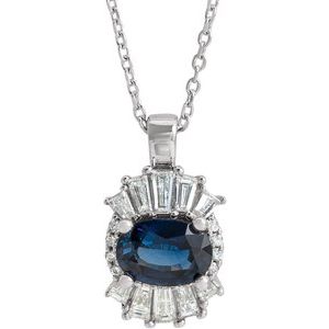 Platinum Natural Blue Sapphire & 1/3 CTW Natural Diamond 16-18" Necklace