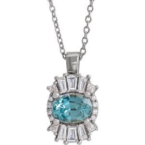 Platinum Natural Aquamarine & 1/3 CTW Natural Diamond 16-18" Necklace