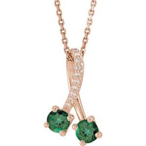 14K Rose Lab-Grown Emerald & .05 CTW Natural Diamond 16-18" Necklace