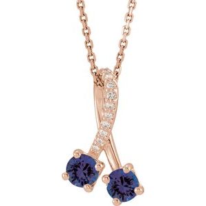 14K Rose Lab-Grown Blue Sapphire & .05 CTW Natural Diamond 16-18" Necklace