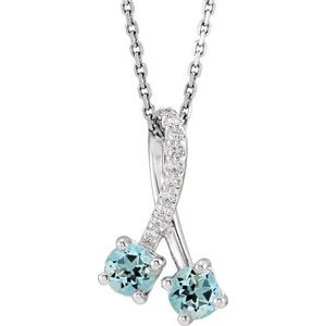 Platinum Natural Aquamarine & .05 CTW Natural Diamond 16-18" Necklace