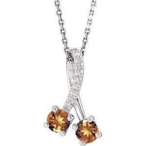 Platinum Natural Citrine & .05 CTW Natural Diamond 16-18" Necklace