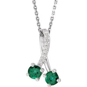 Platinum Natural Emerald & .05 CTW Natural Diamond 16-18" Necklace