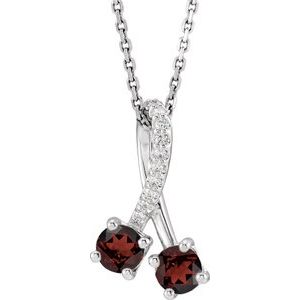 Platinum Natural Mozambique Garnet & .05 CTW Natural Diamond 16-18" Necklace