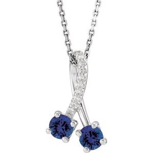 Platinum Natural Blue Sapphire & .05 CTW Natural Diamond 16-18" Necklace