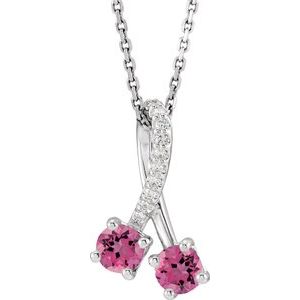 Platinum Natural Pink Tourmaline & .05 CTW Natural Diamond 16-18" Necklace