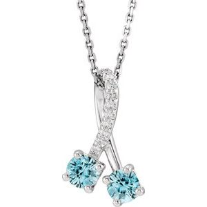 Platinum Natural Blue Zircon & .05 CTW Natural Diamond 16-18" Necklace