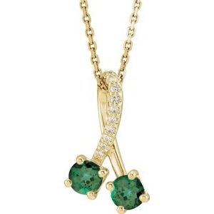 14K Yellow Lab-Grown Emerald & .05 CTW Natural Diamond 16-18" Necklace