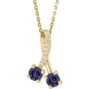 14K Yellow Lab-Grown Blue Sapphire & .05 CTW Natural Diamond 16-18" Necklace