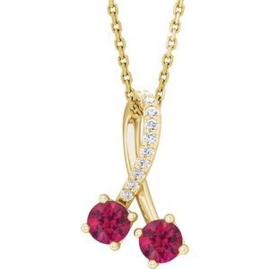 14K Yellow Lab-Grown Ruby & .05 CTW Natural Diamond 16-18" Necklace