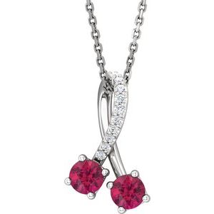 Platinum Natural Ruby & .05 CTW Natural Diamond 16-18" Necklace