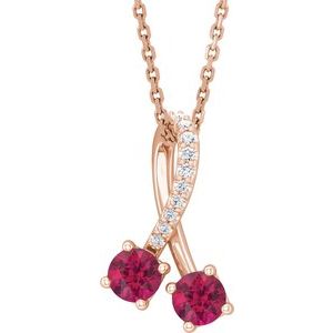 14K Rose Lab-Grown Ruby & .05 CTW Natural Diamond 16-18" Necklace