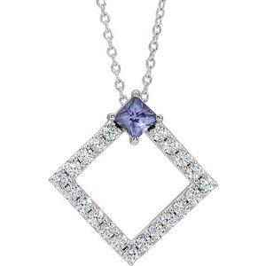 Platinum Natural Tanzanite & 3/8 CTW Natural Diamond 16-18" Necklace