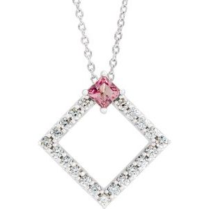 Platinum Natural Pink Tourmaline & 3/8 CTW Natural Diamond 16-18" Necklace