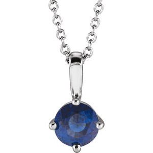 14K White 4 mm Natural Blue Sapphire Solitaire 16-18" Necklace 87124:6008:P