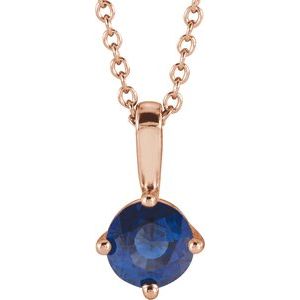 14K Rose 4 mm Natural Blue Sapphire Solitaire 16-18" Necklace 87124:6042:P